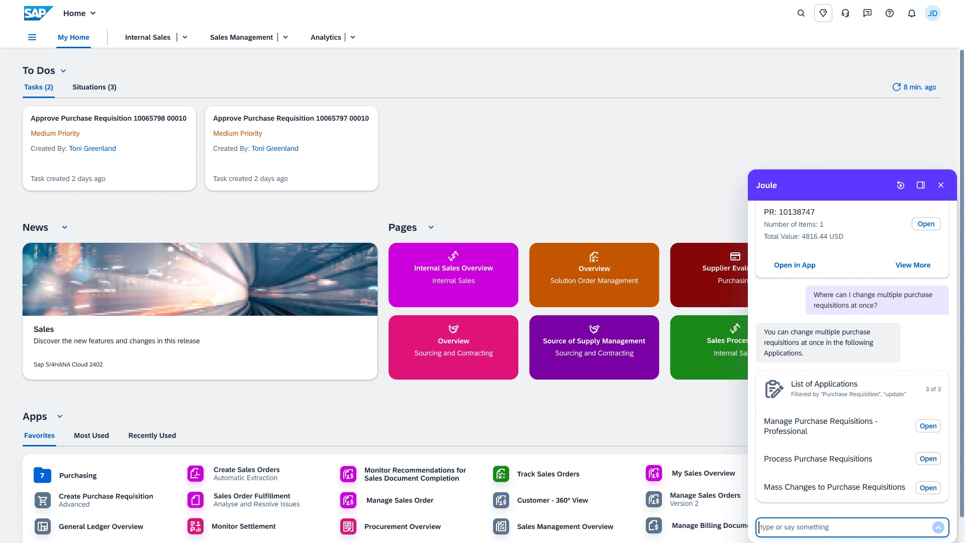 SAP Task To-Do Dashboard for Procurement Management