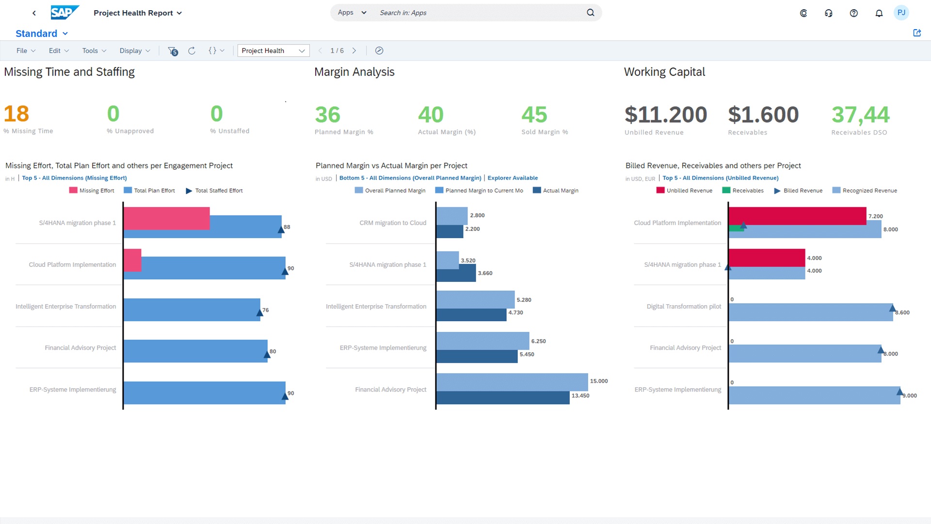SAP Project Health Report Dashboard with Service Analytics